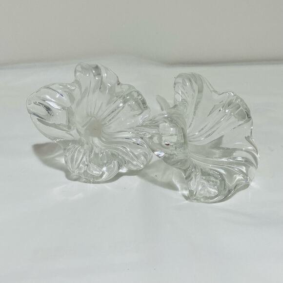 Clear Art Glass Flower Two Handmade Blown Large Textured Shapely Floral Stems - Picture 10 of 10
